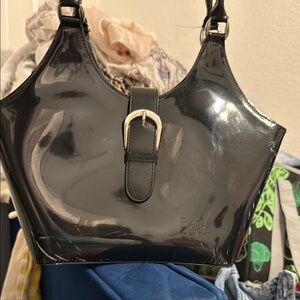 EGO Black Patent Shoulder Bag with Metallic red wallet,both Beijo